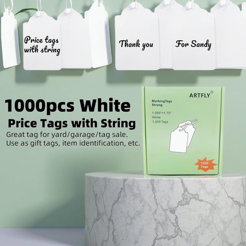 ARTFLY 1000 PCS Pre-Strung Price Tags with String, White Paper Label Tags for Garage Sale Jewelry Clothing Retail, 1.75 x 1.093 Inch - Image 3